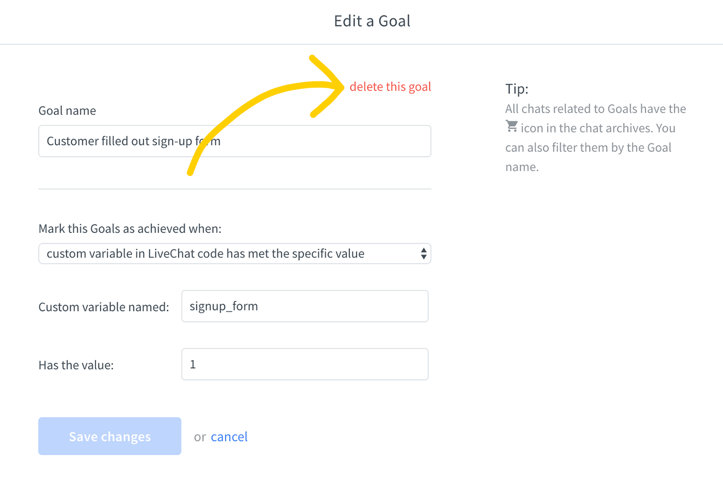 Set up and use goals LiveChat Help Center