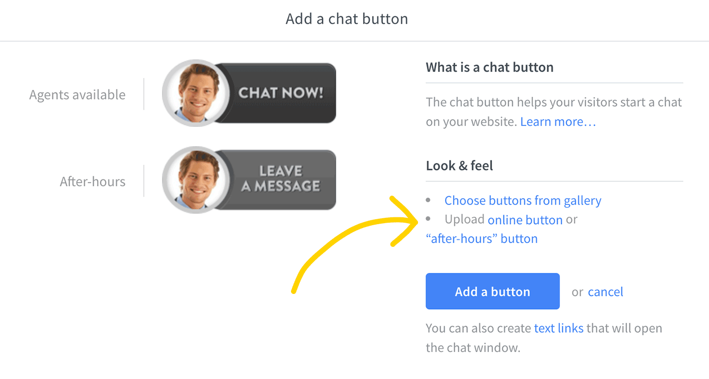 Upload a chat button in LiveChat