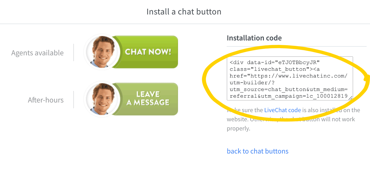 LiveChat chat button installation code