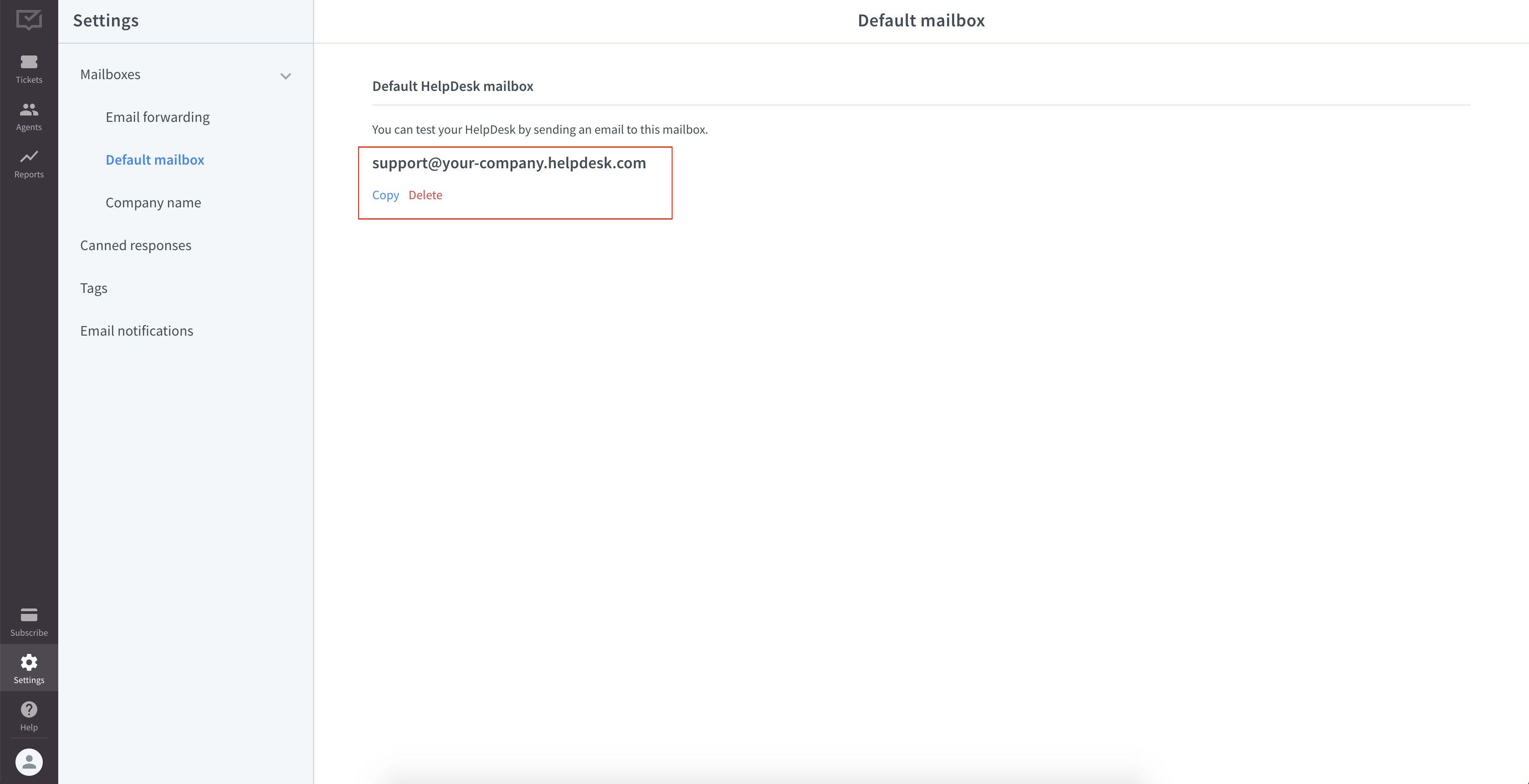Default Mailbox in HelpDesk Settings