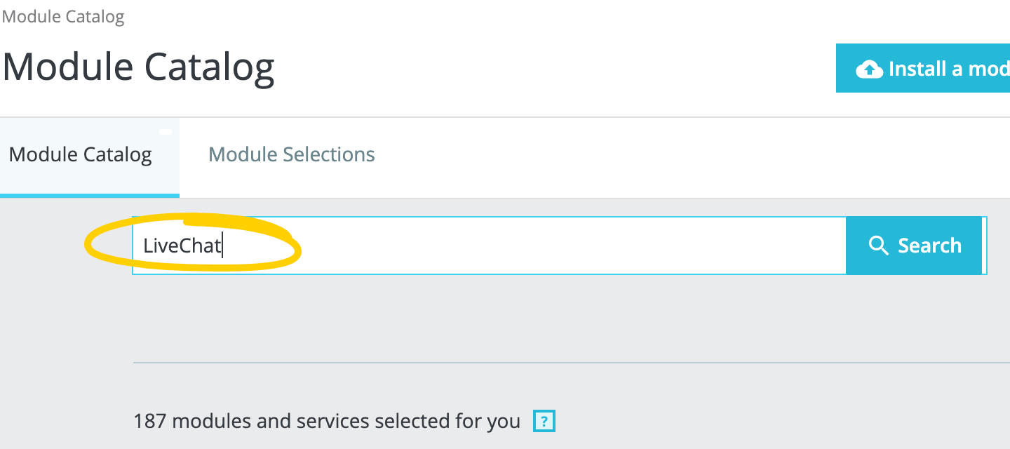 Search for LiveChat in the module catalog