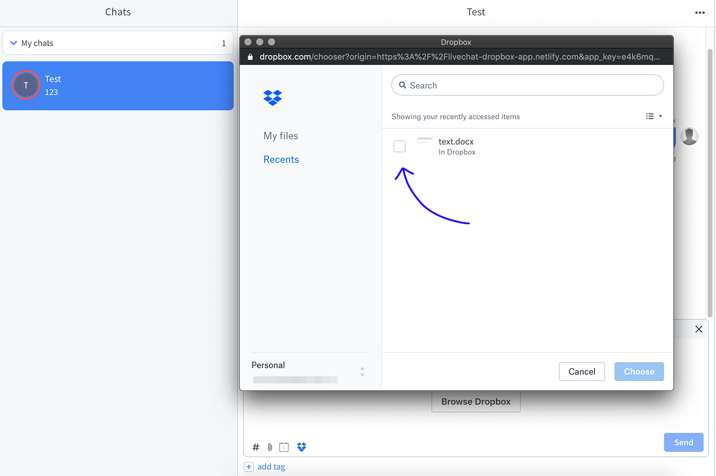 Dropbox file in chat window