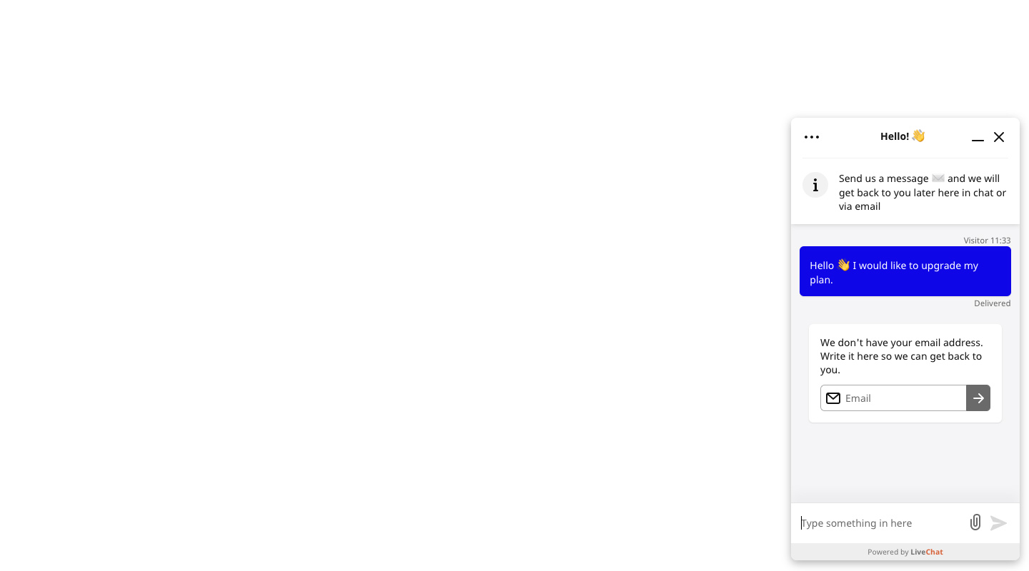 Email prompt LiveChat chat widget