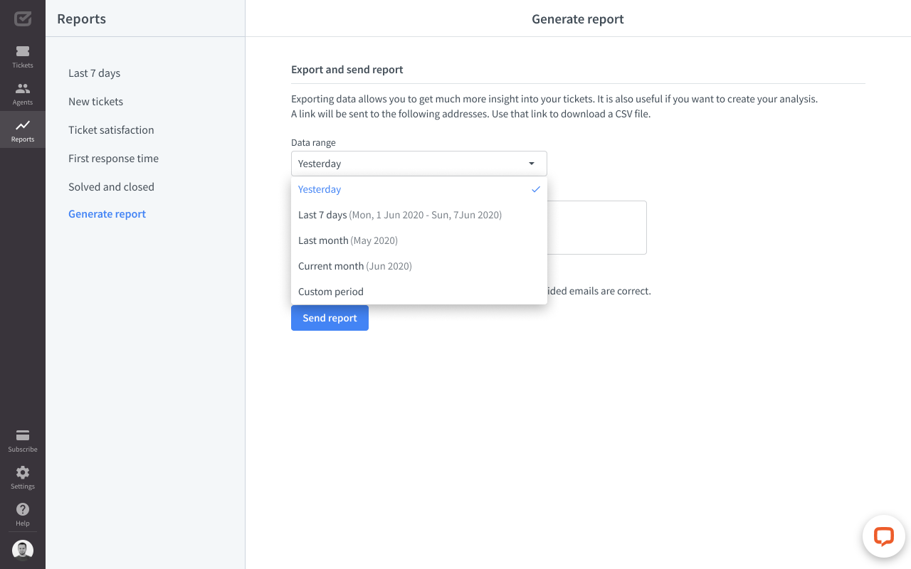 Data range in reports export.