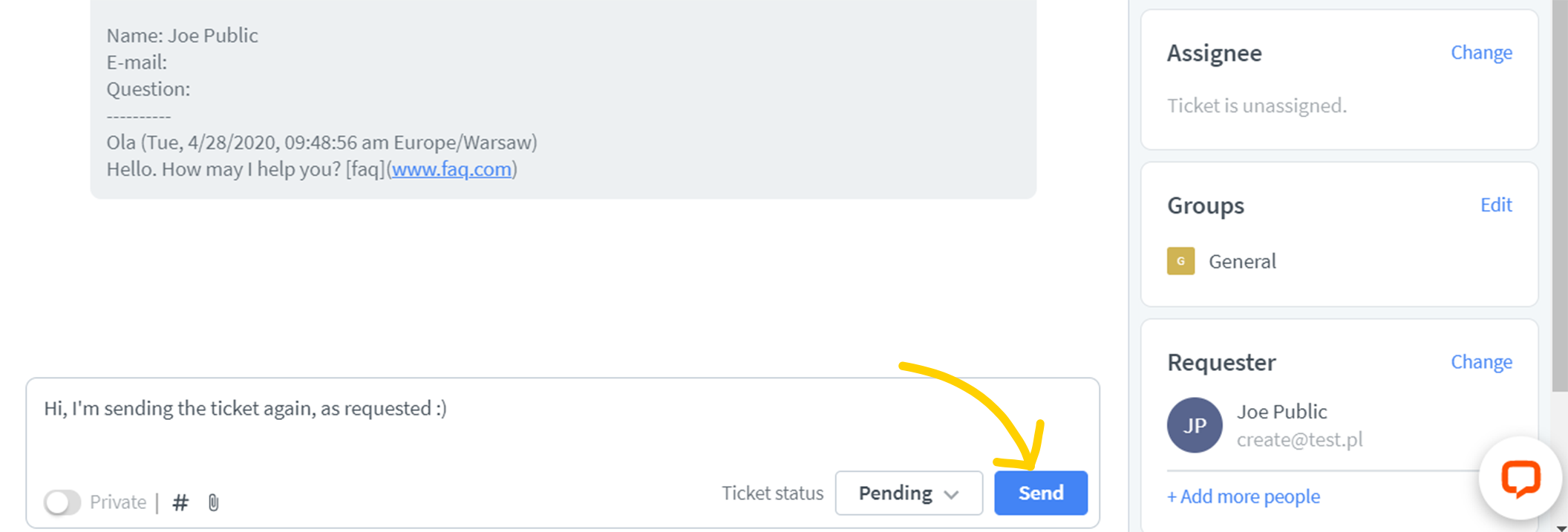 Resend ticket