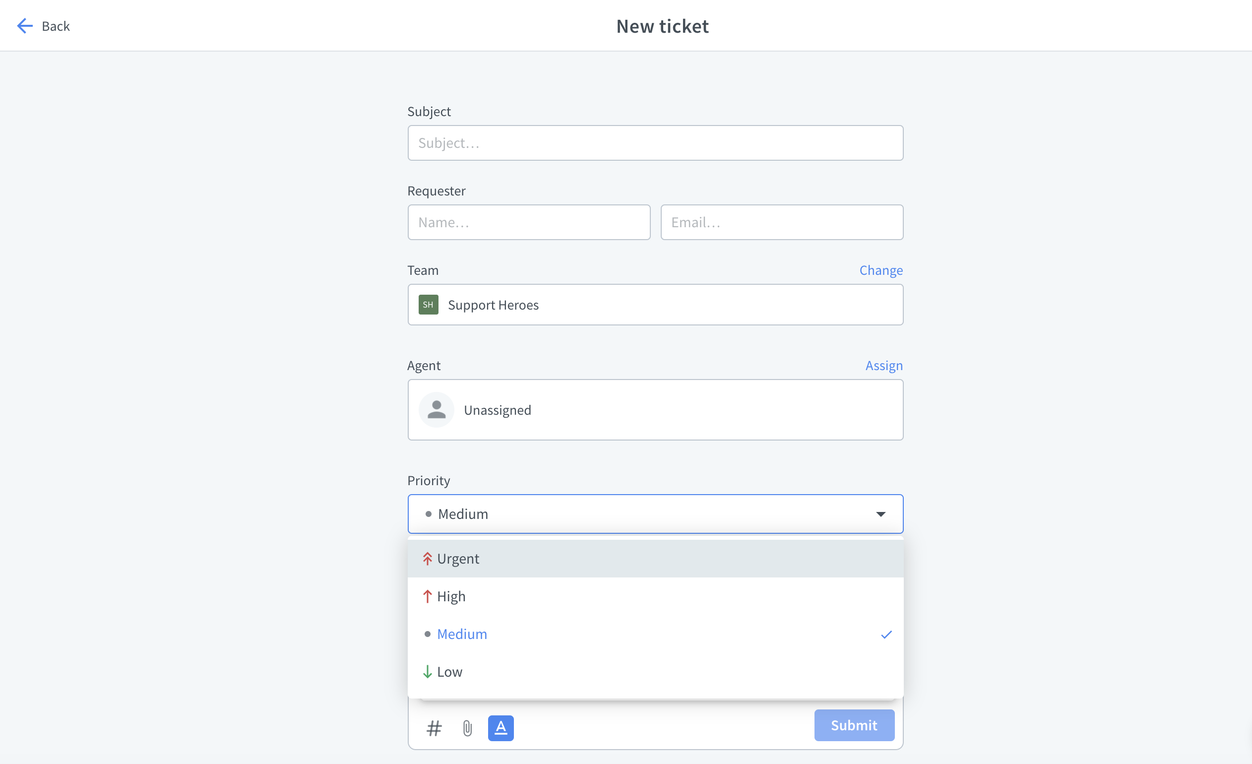 Priority setting while creating a new ticket