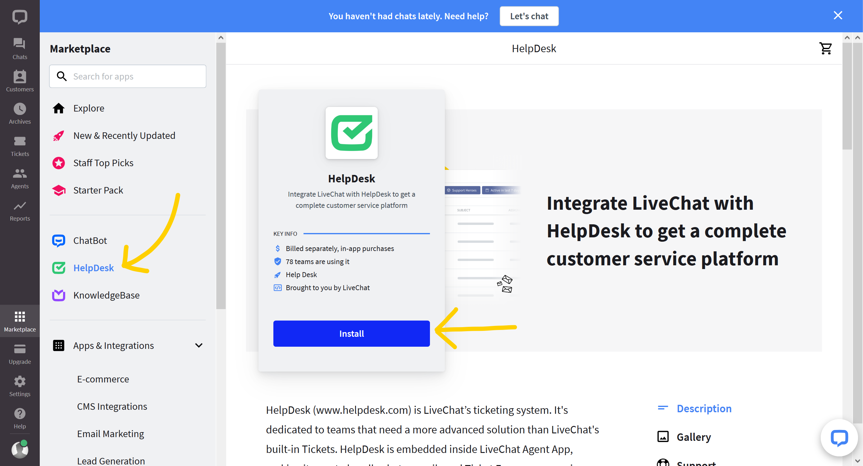 HelpDesk in LiveChat marketplace