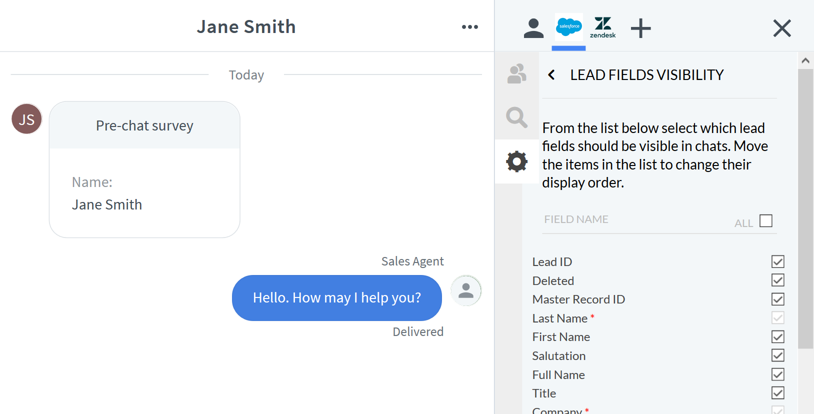 Choosing fields visibility in LiveChat