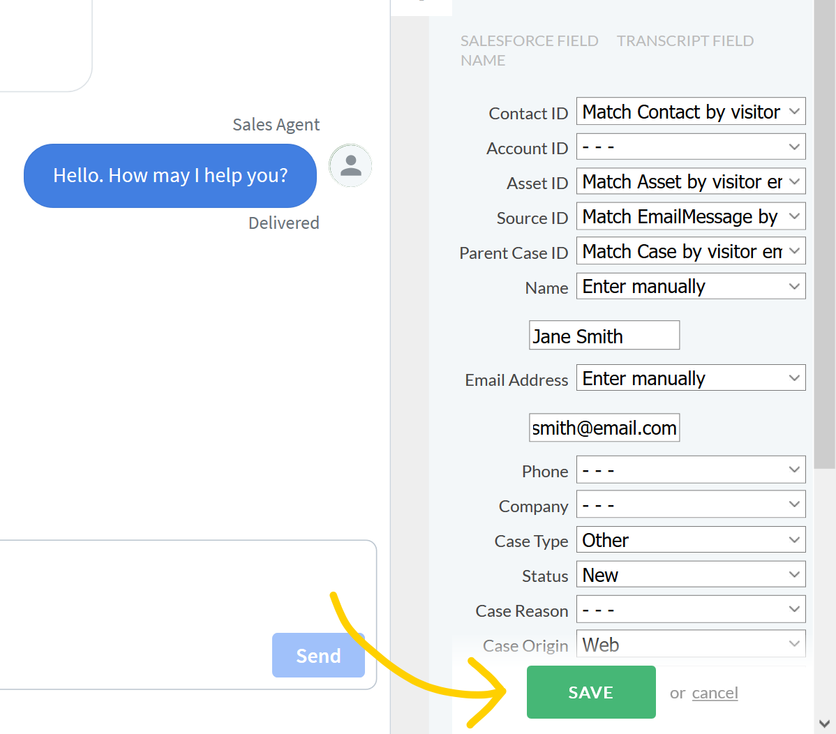 Saving Salesforce object in LiveChat