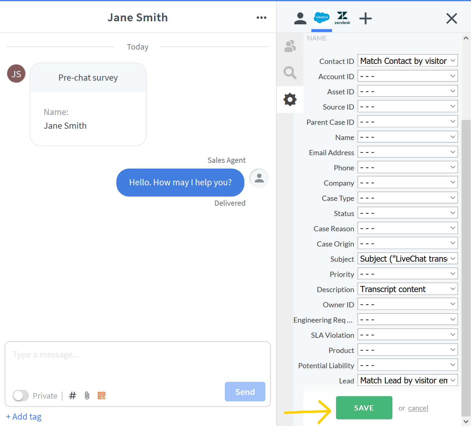 Transcript fields mapping in LiveChat