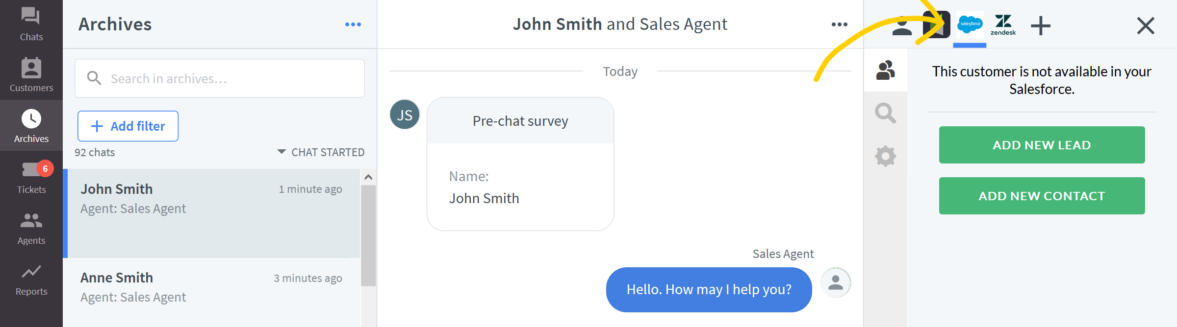 Adding lead or a contact from LiveChat