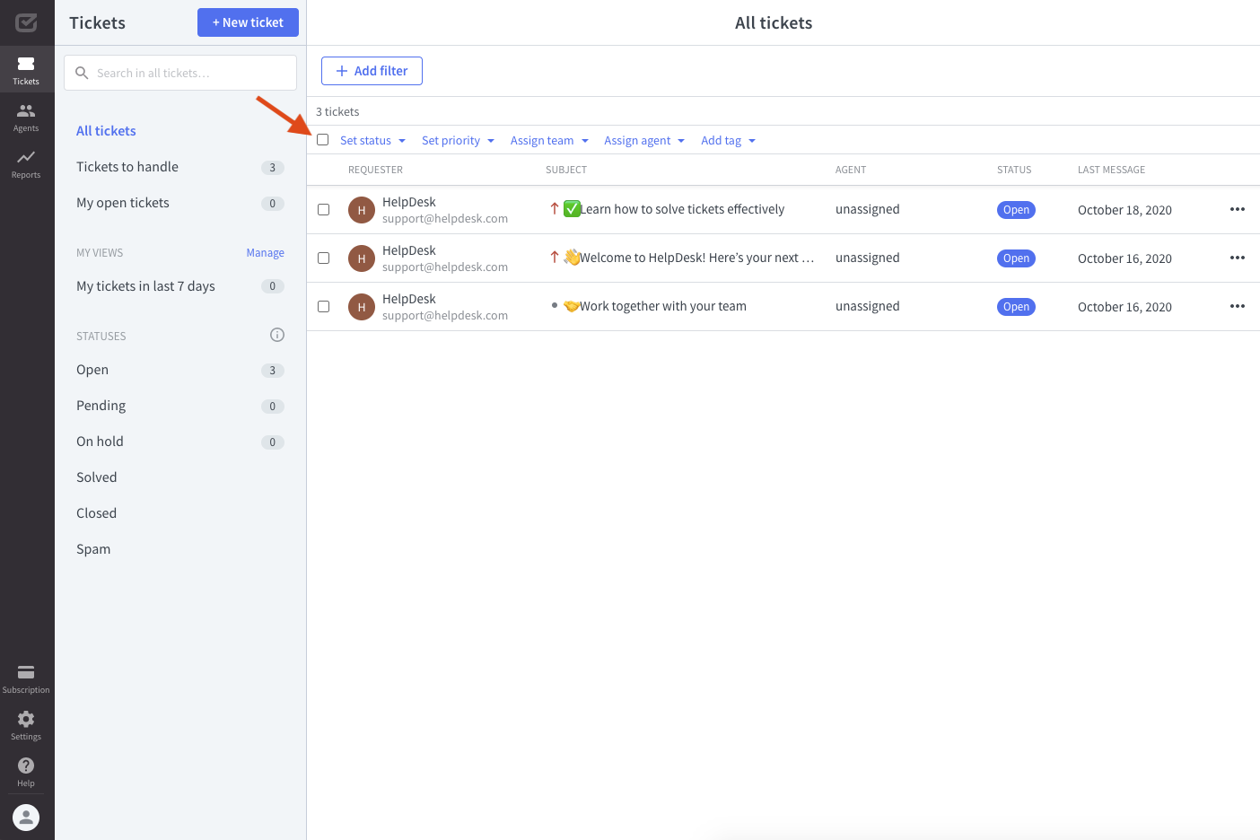 Overview of bulk actions. 