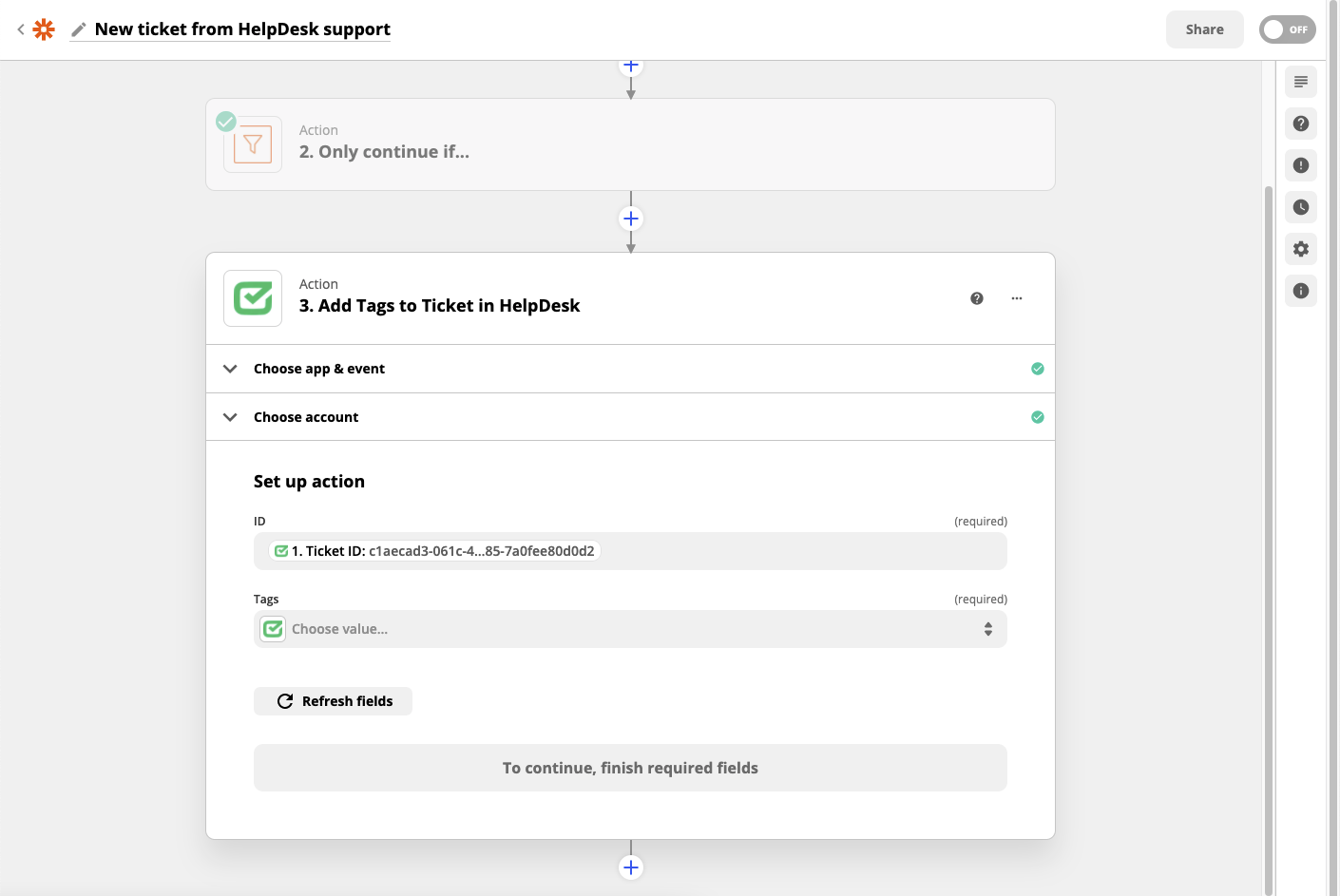 Setting the action ID.