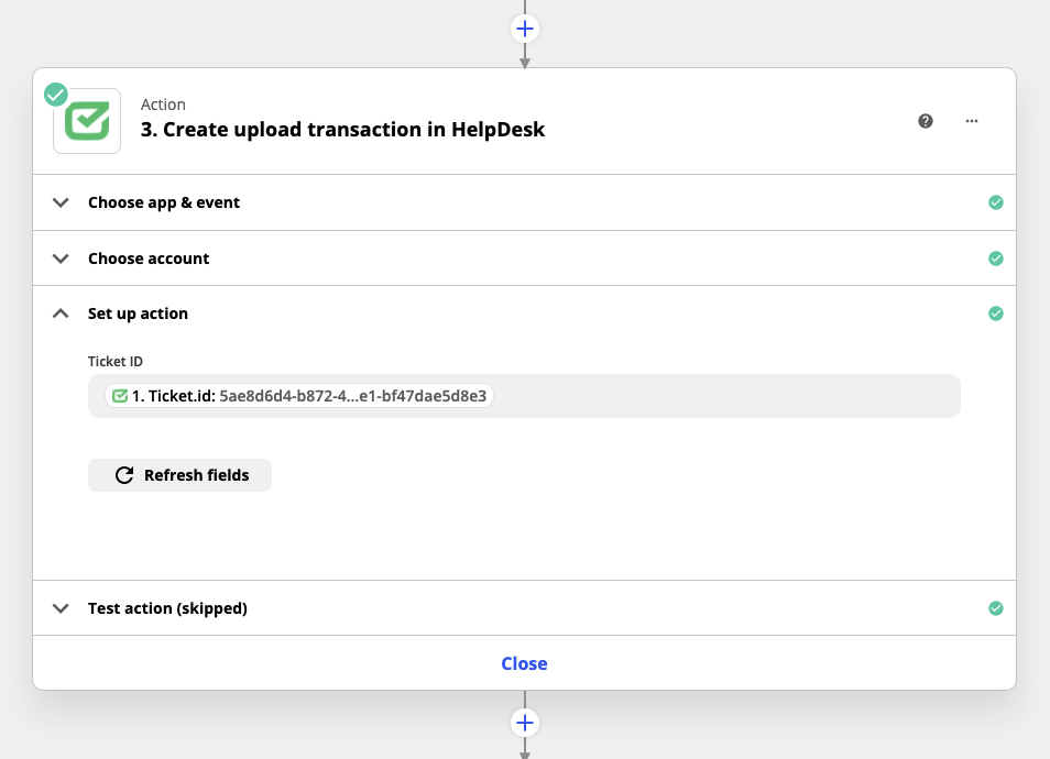 Selecting action &ldquo;Create an upload transaction.&rdquo;