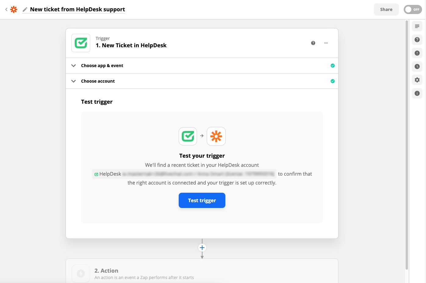 Testing triggers between HelpDesk and Zapier.