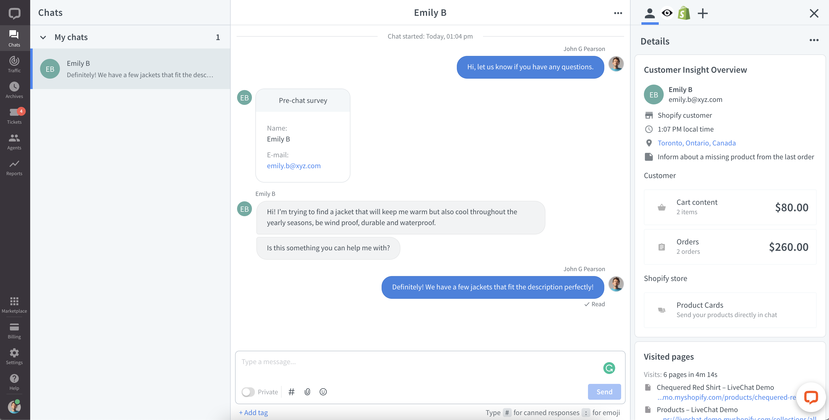 Customer Insight app - LiveChat for Shopify