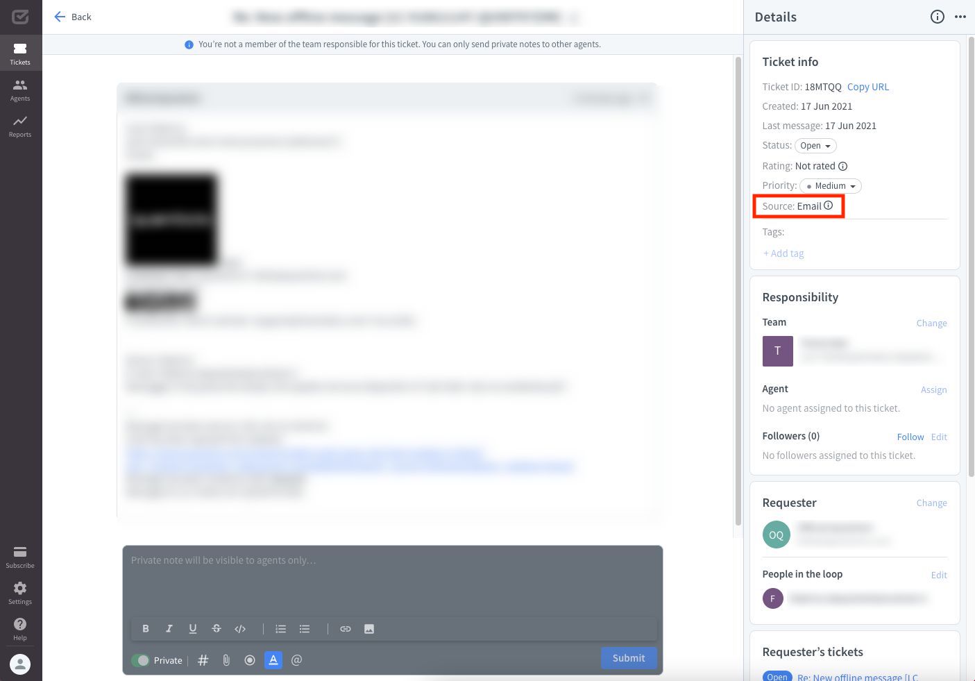 Email as the ticket source in the ticket details.