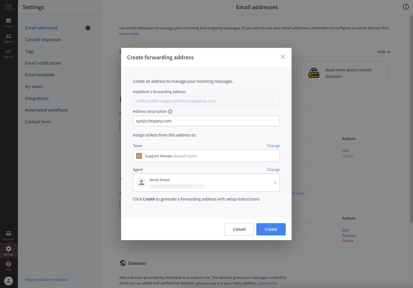 An example of a configured forwarding address.