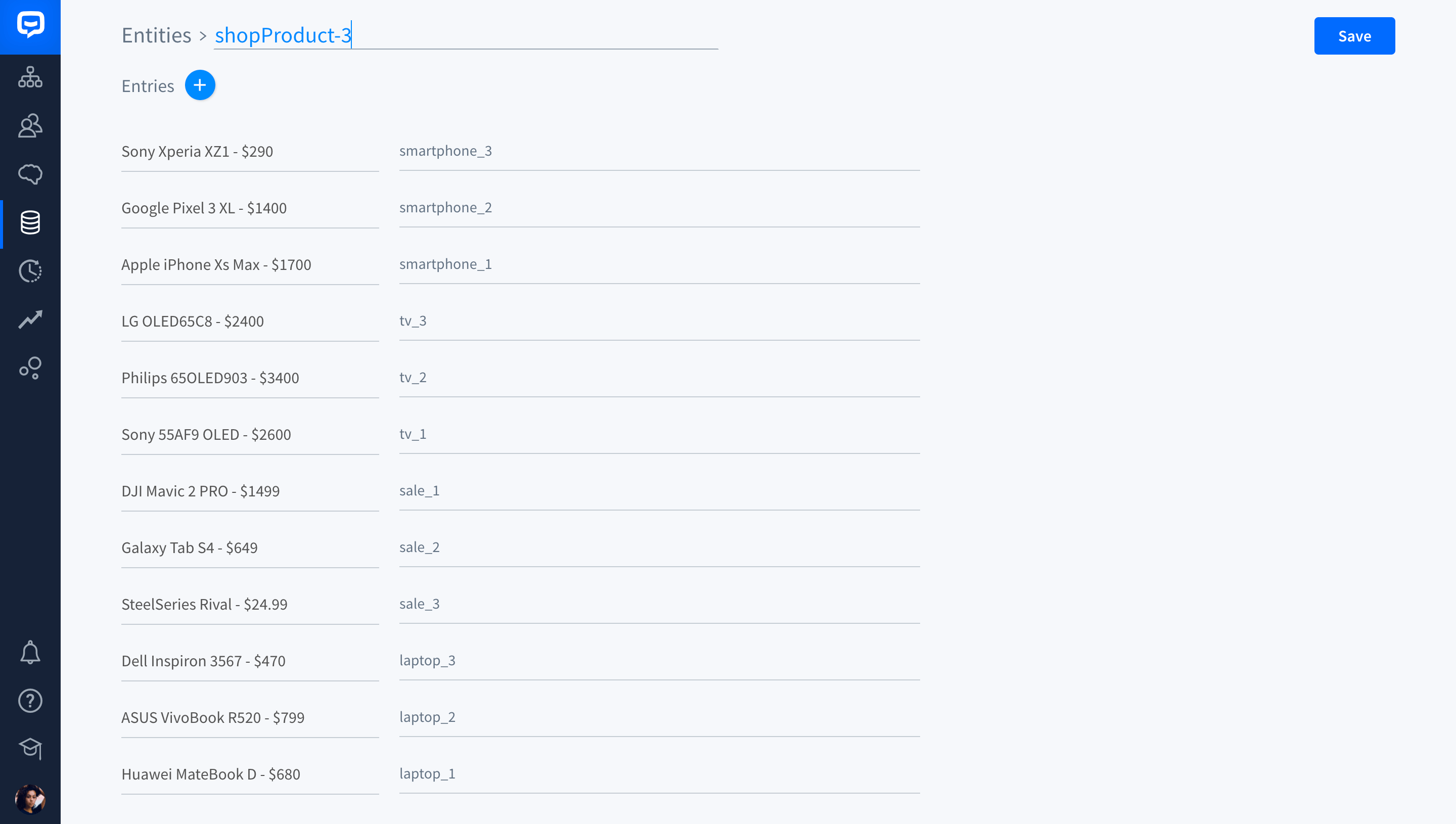 user entities in chatbot