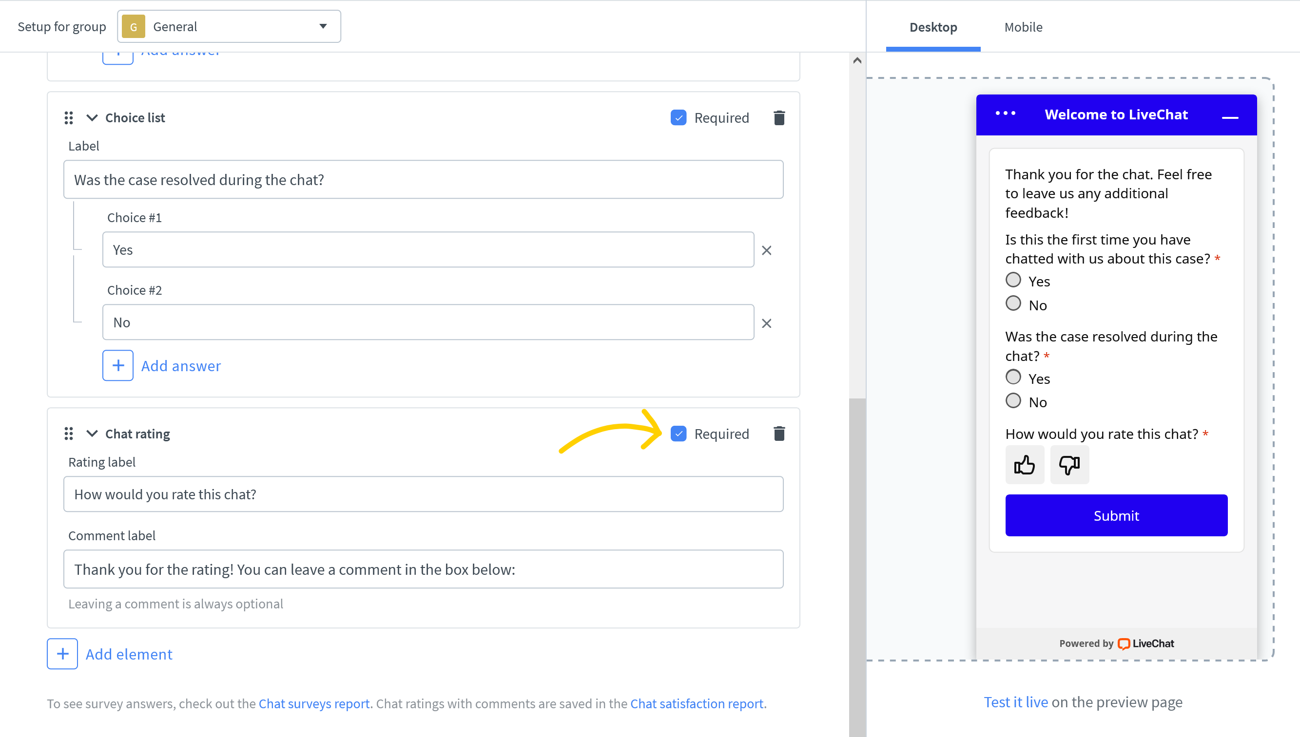 Make a field required in post-chat form