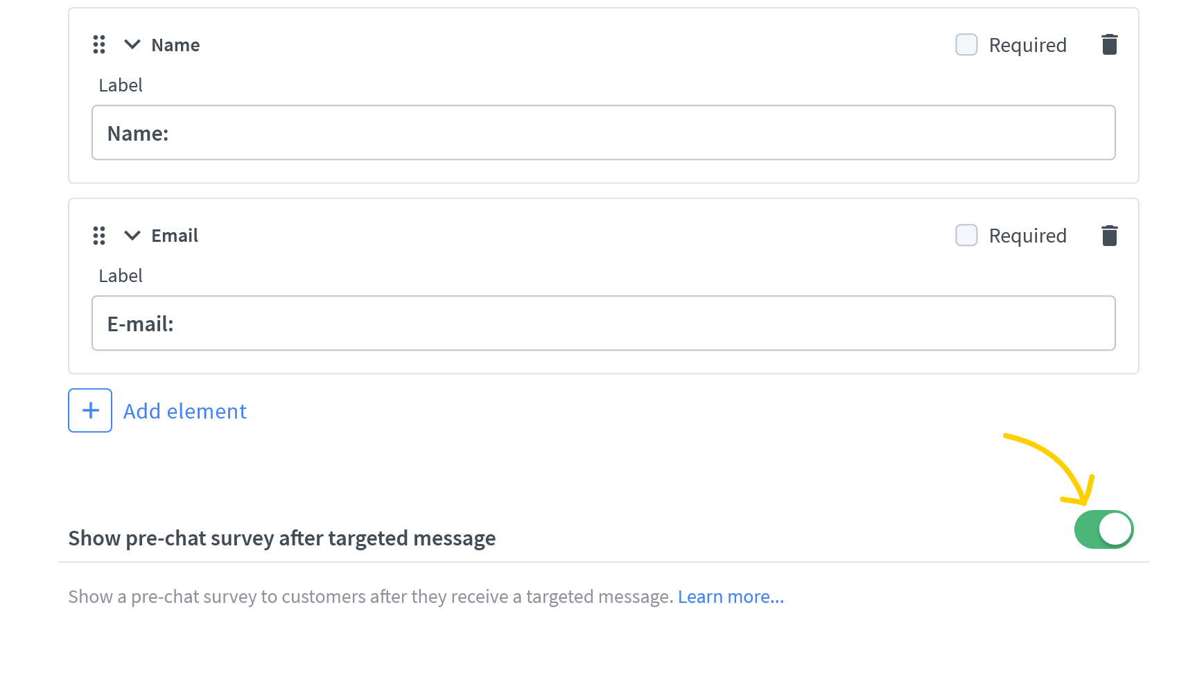 Show pre chat form after targeted message