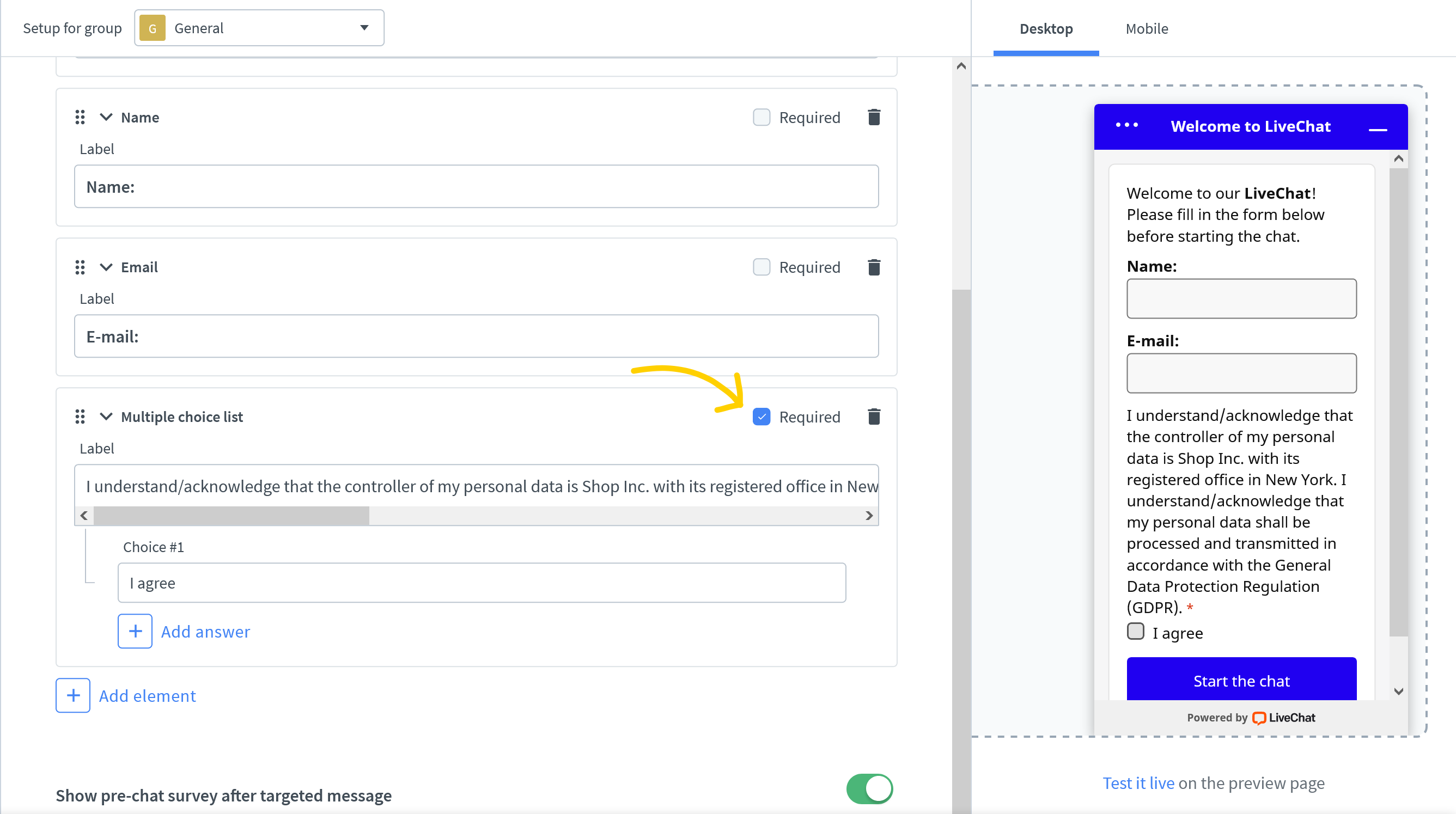 Mark GDPR consent field as required