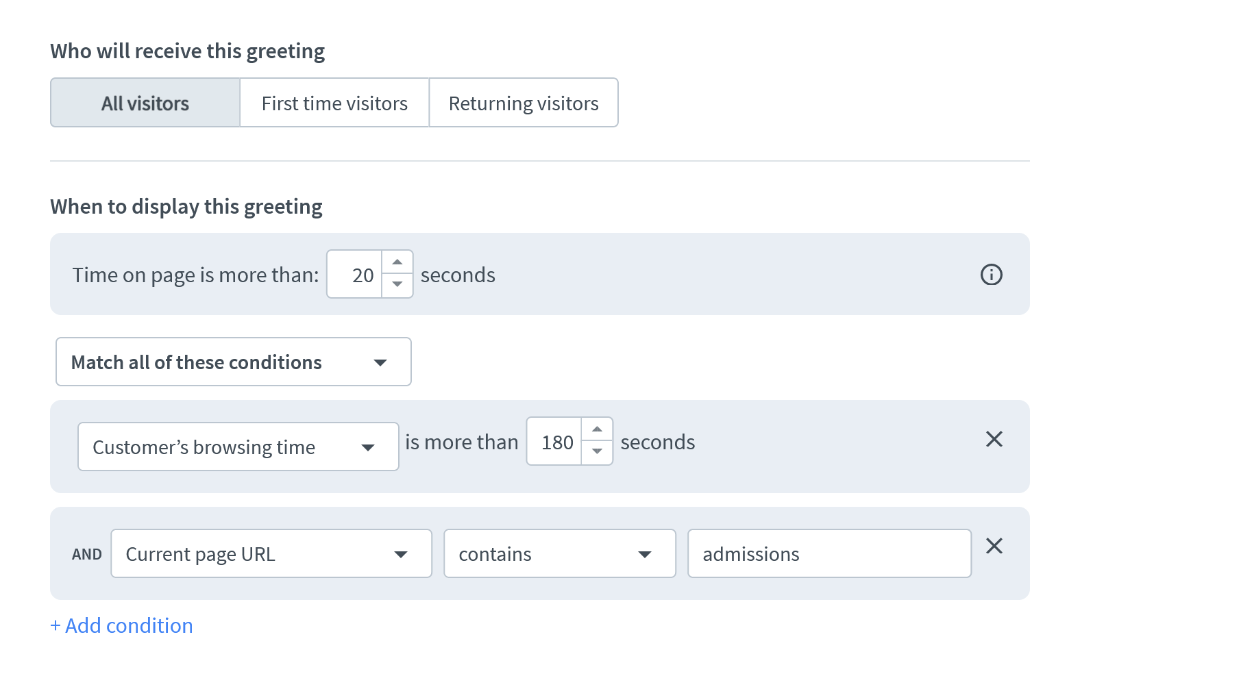 Extended browsing time condition