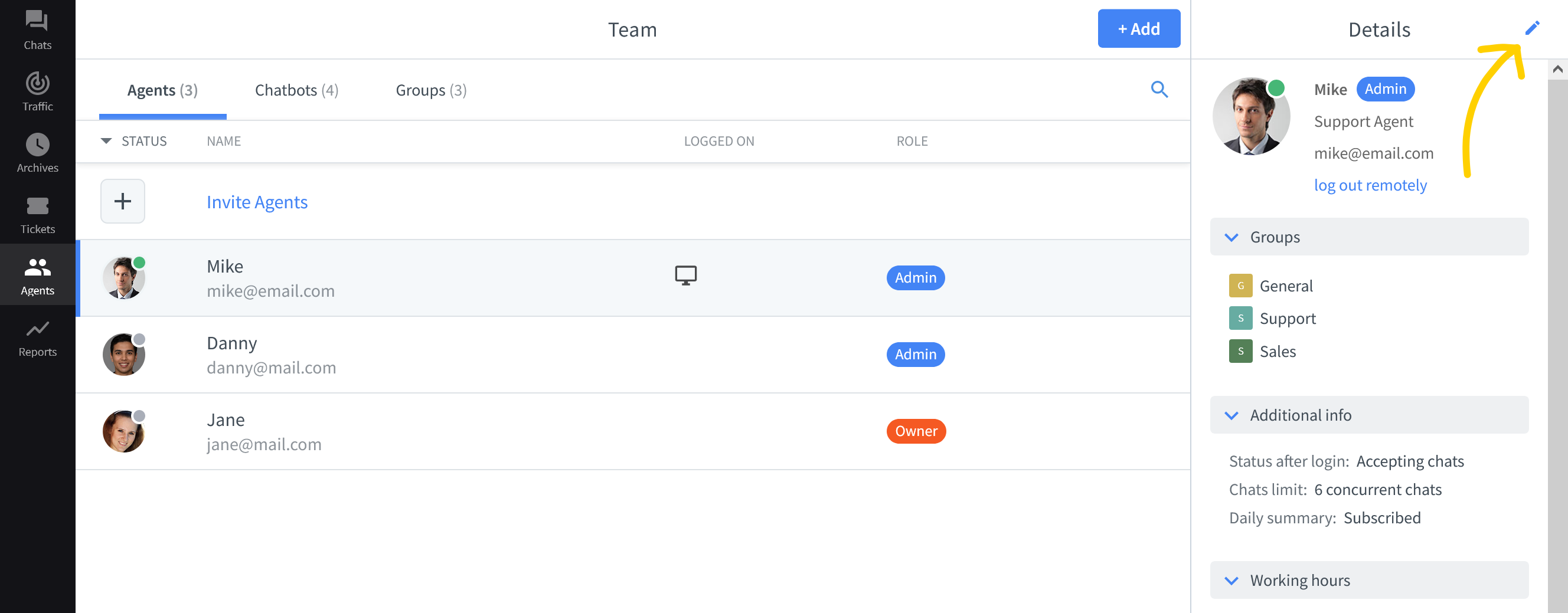 Edit agent’s profile