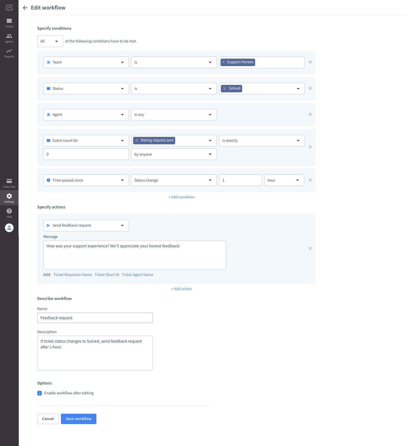 Edit the workflow named &ldquo;Feedback request.&rdquo;