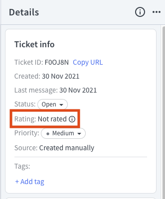 Rating status in the &ldquo;Ticket details&rdquo; section.