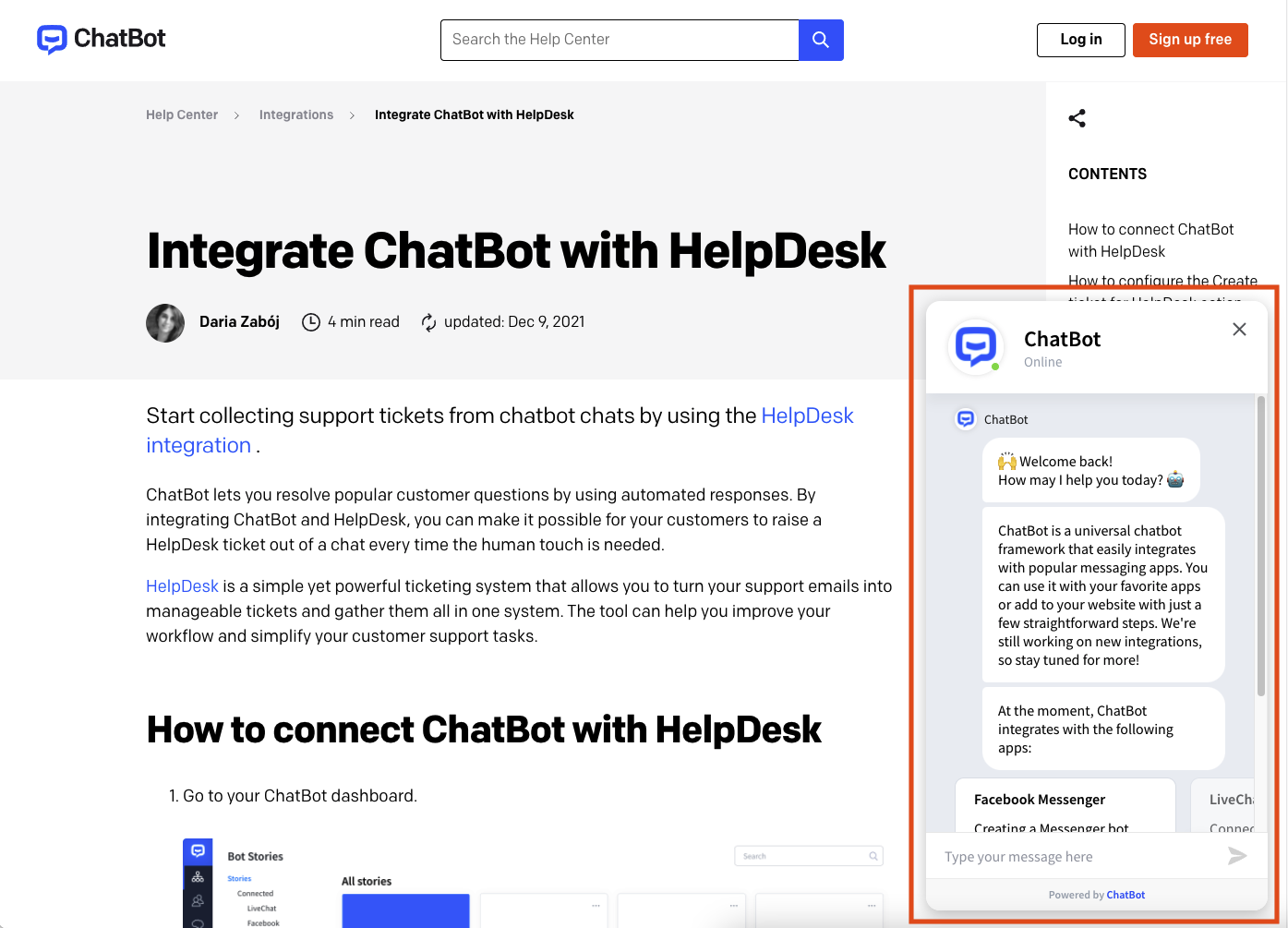 A chatbot window on a website.