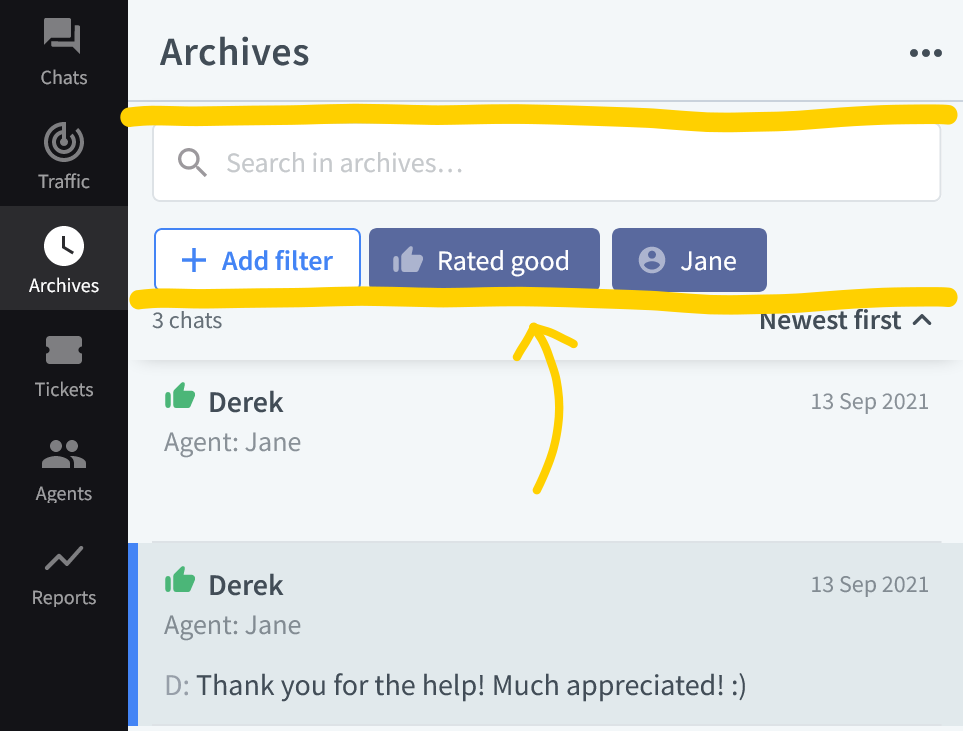 Search and filter chats in Archives