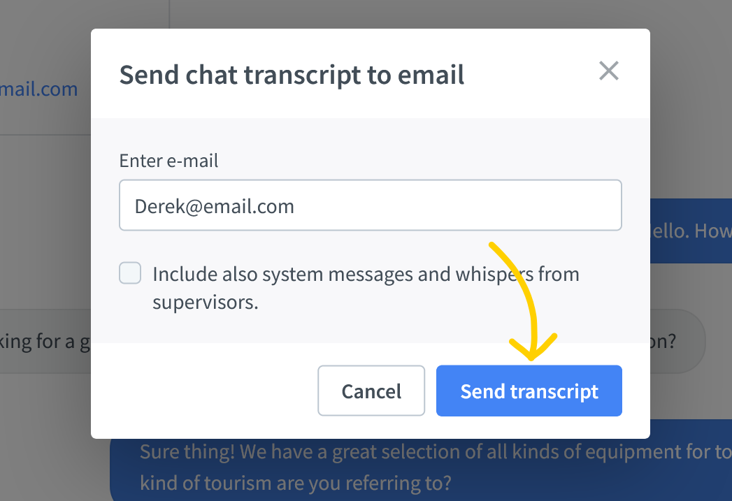 Send copy of chat transcript button