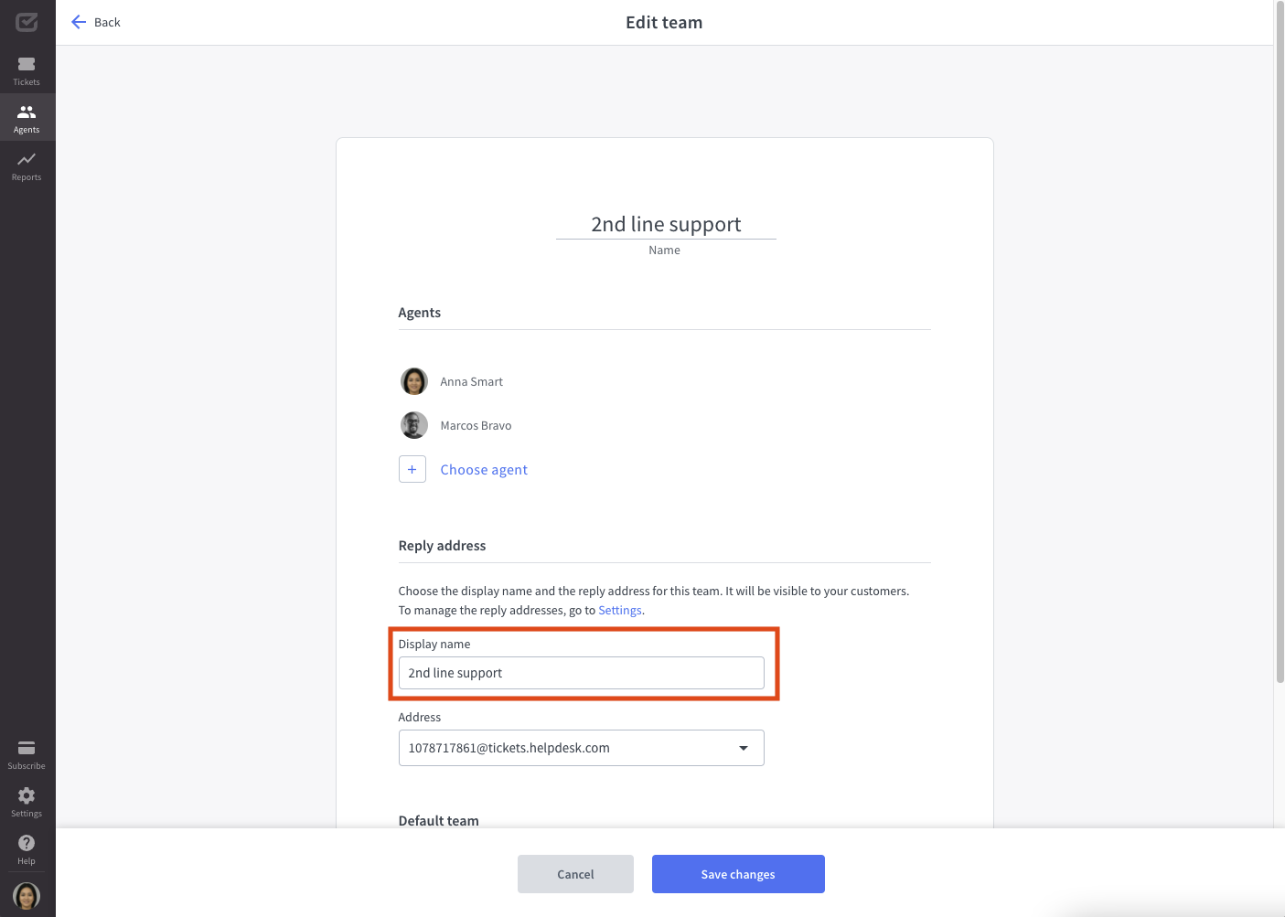Choosing the display name in HelpDesk.