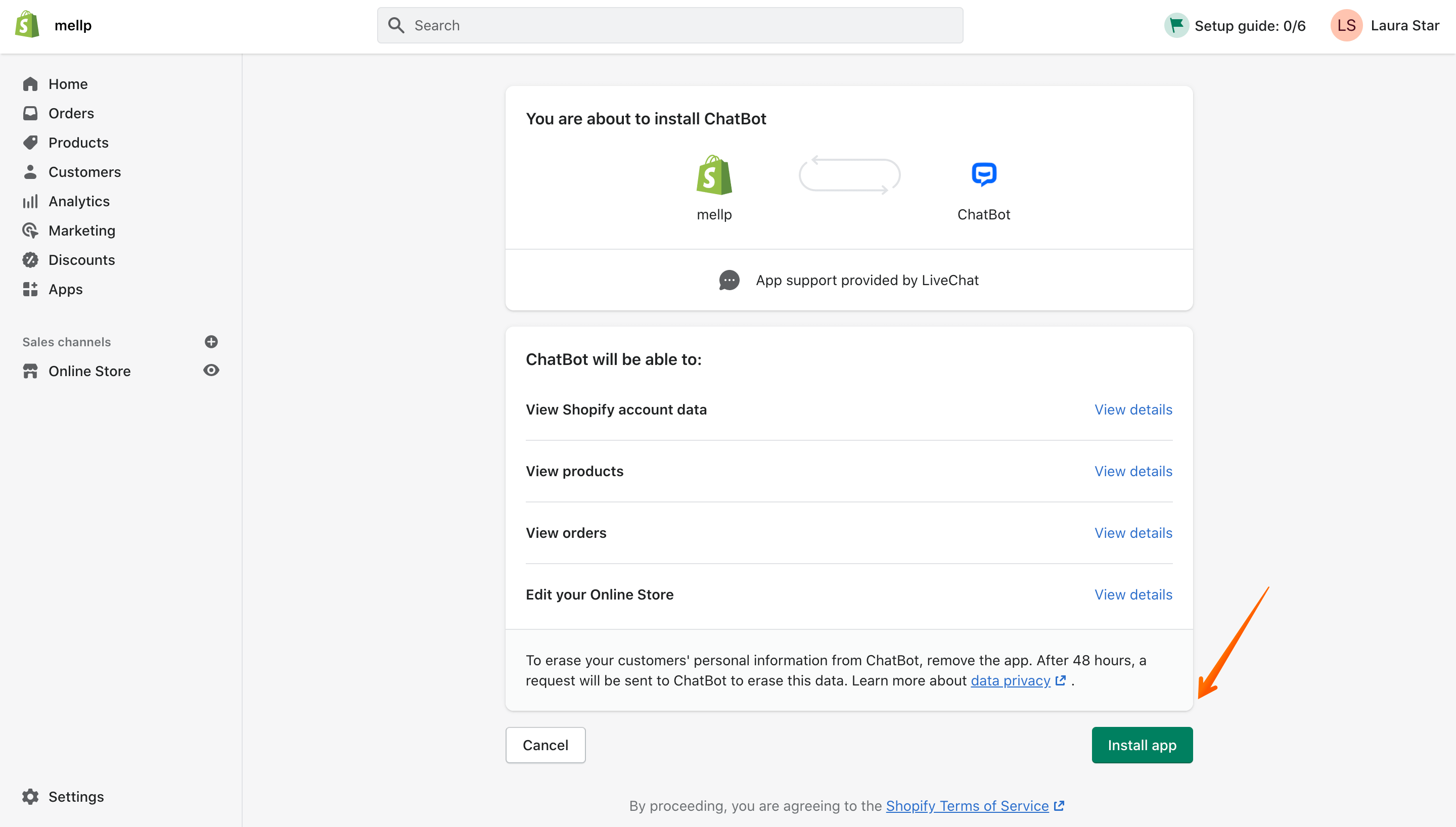 chatbot and shopify installation process