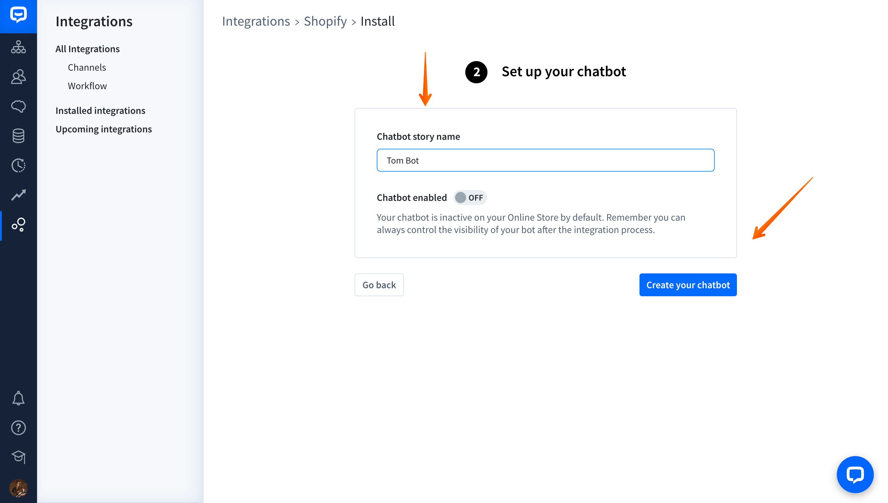 chatbot and shopify installation process