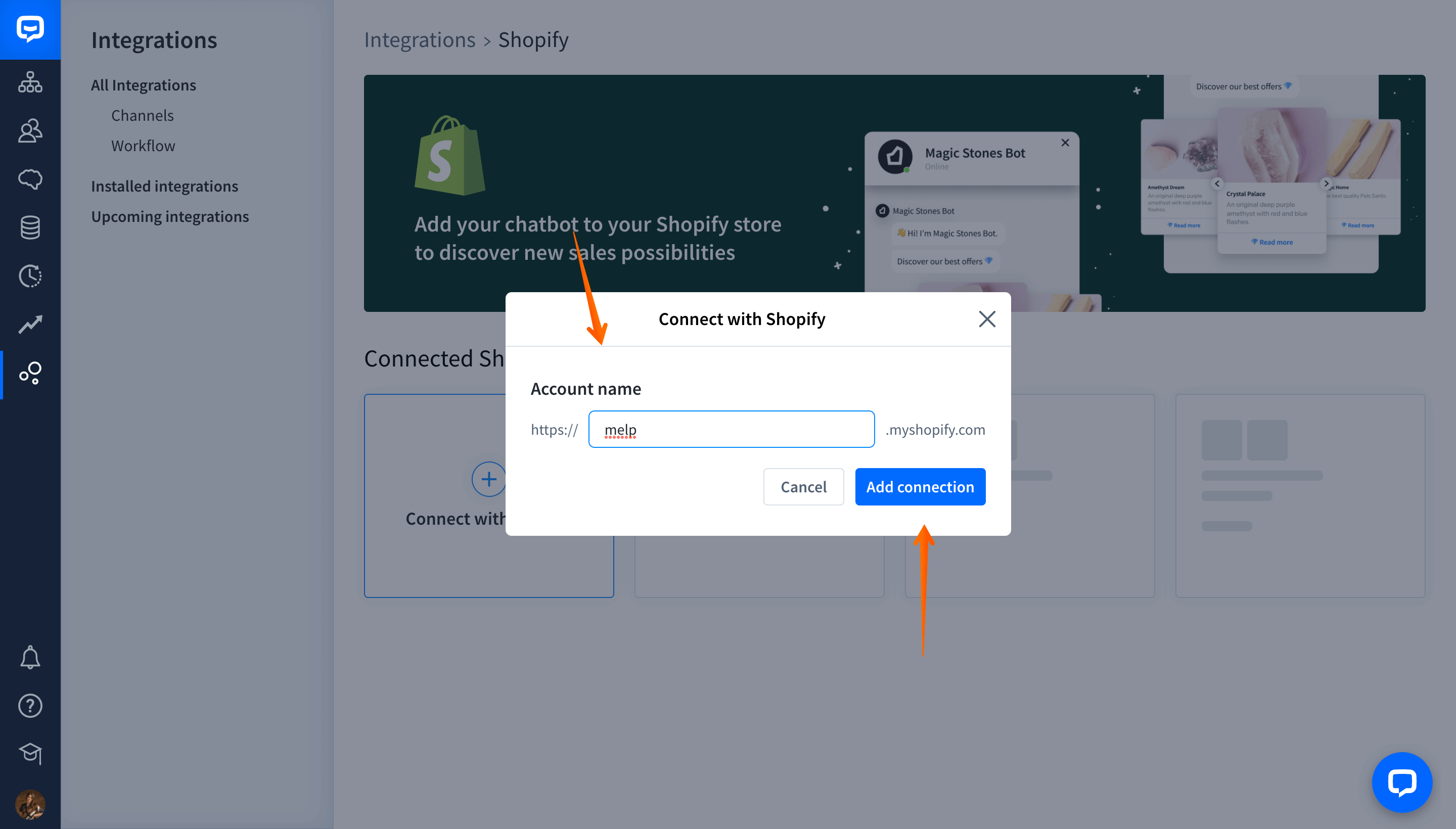 chatbot and shopify installation process