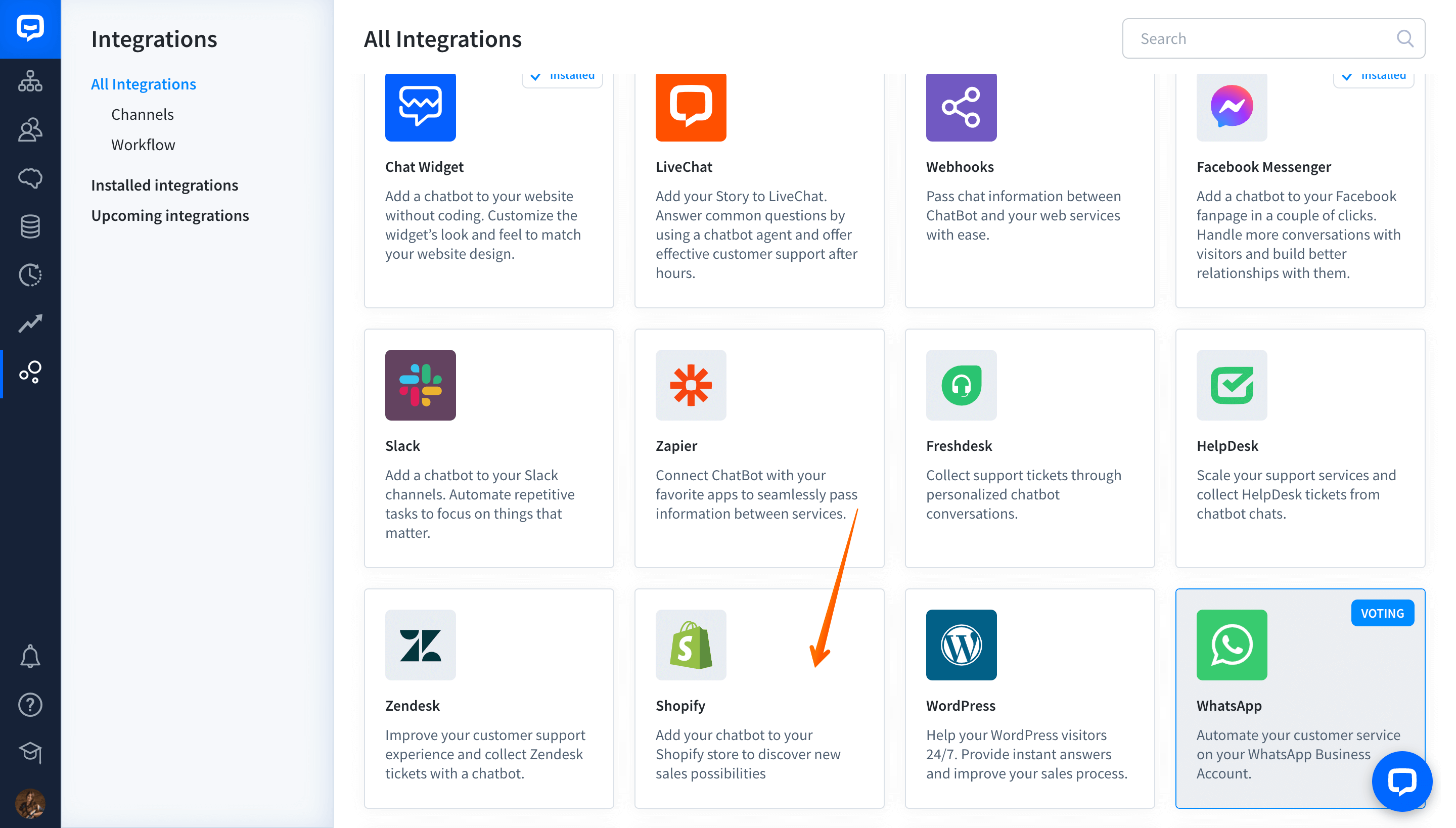 chatbot and shopify installation process