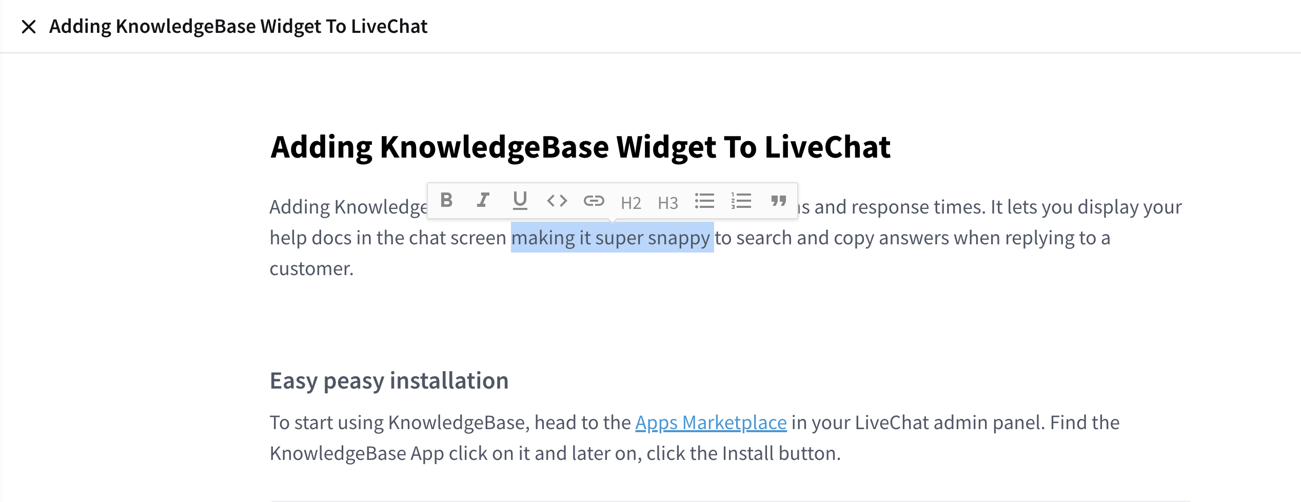 formatting livechat knowledge base article 