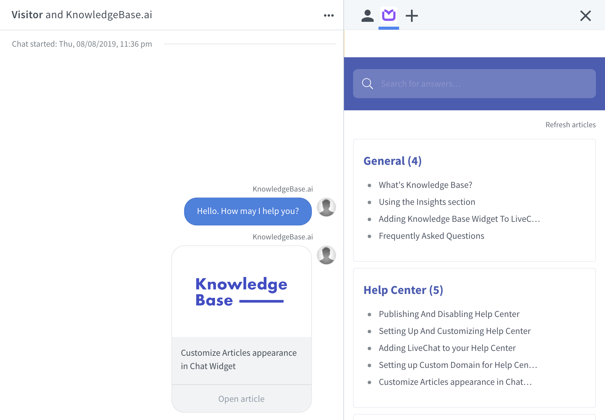 KnowledgeBase Widget