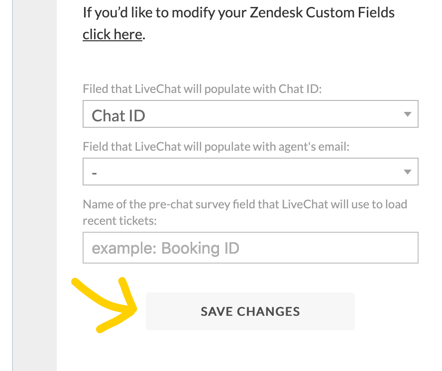 Zendesk LiveChat: save changes to the configuration