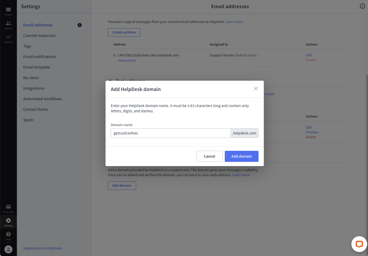 Adding a HelpDesk domain in HelpDesk.