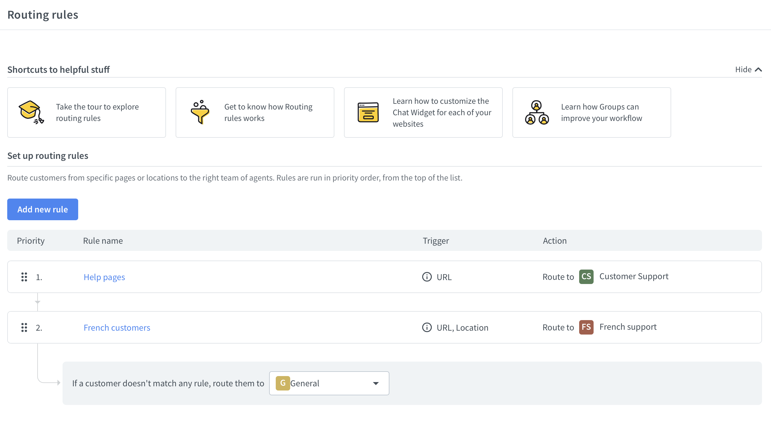 Routing rules in LiveChat