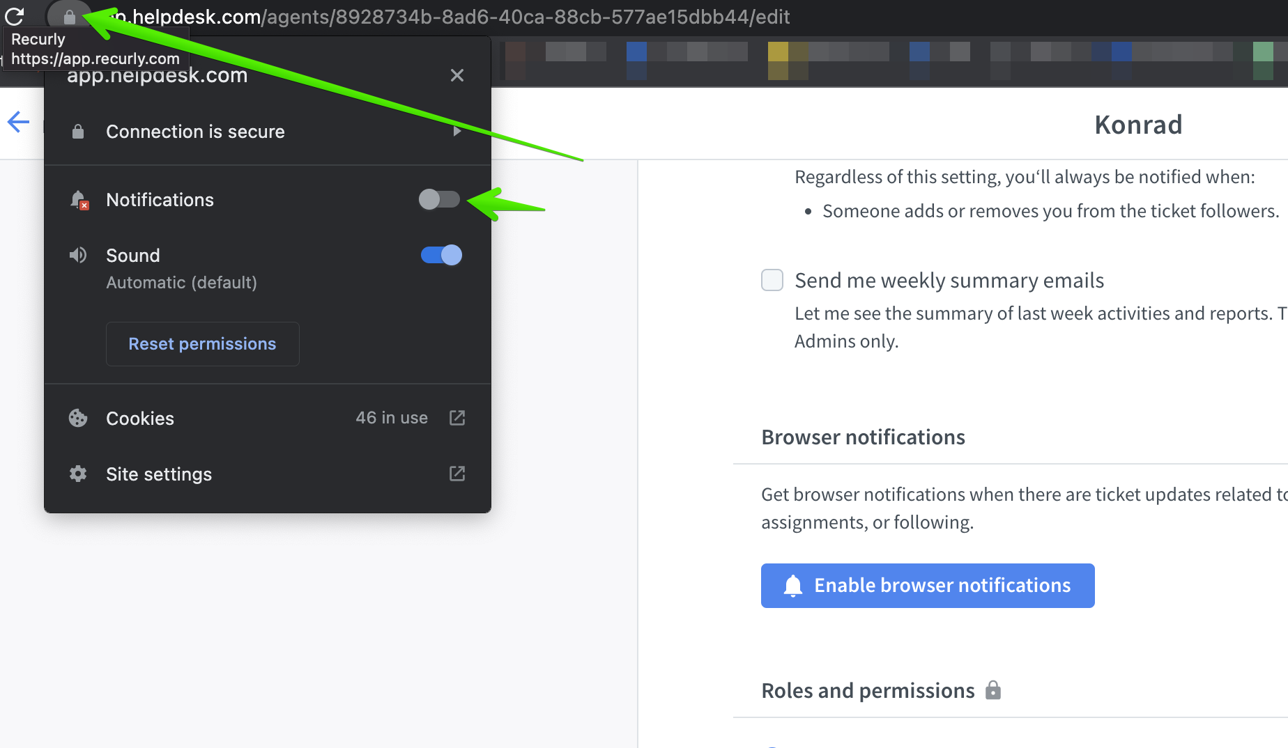 Unblocking global notification settings for the browser.