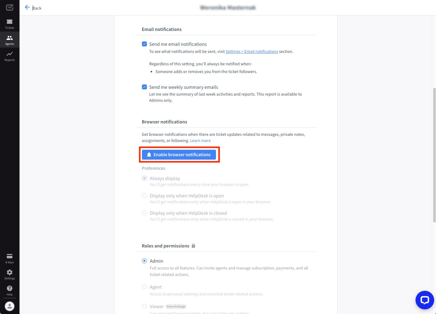 Enabling browser notifications in HelpDesk.