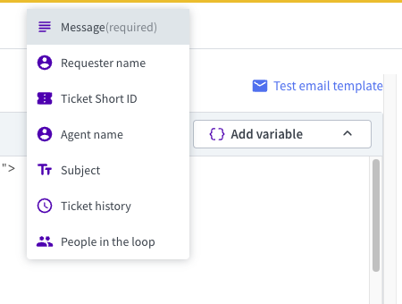 List of variables in email templates in HelpDesk.