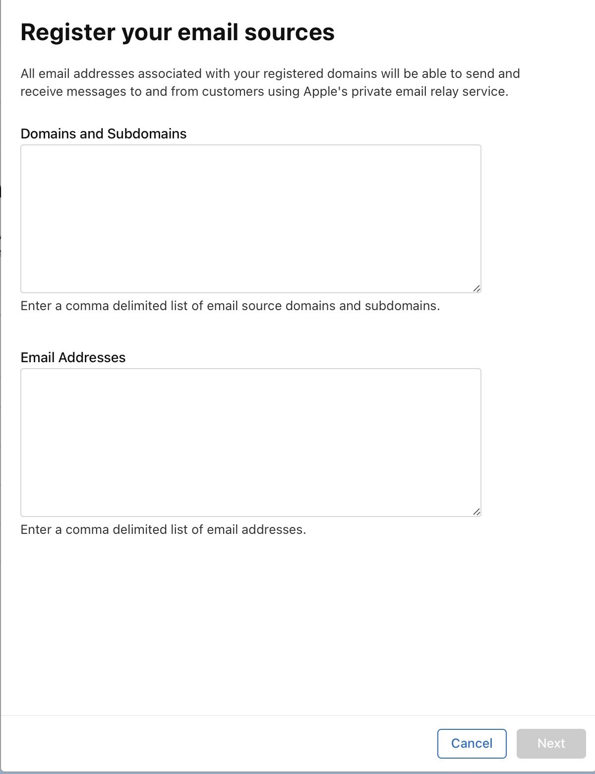 Entering a list of domains and subdomains.