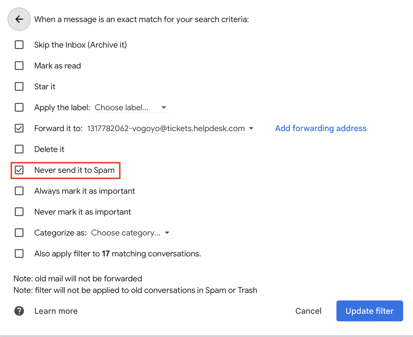 &ldquo;Never send to spam&rdquo; option in Gmail.