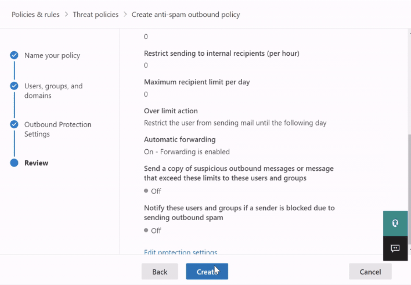 Reviewing the configured policy settings.