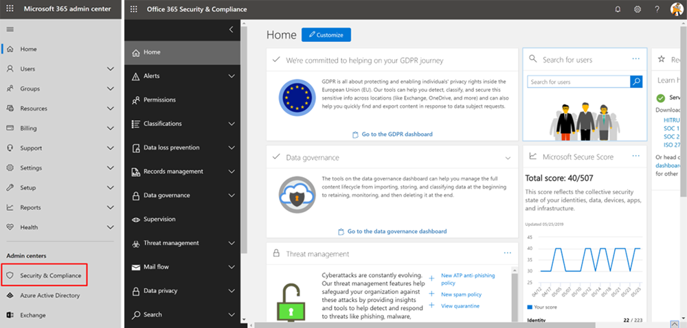 Security & Compliance portal for Microsoft 365.